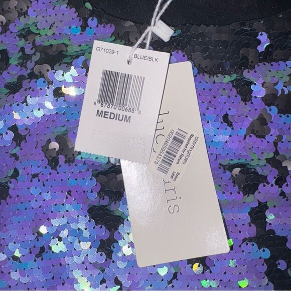 LUCY PARIS NWT Reversible Sequin Crop Tank Blue Black MEDIUM - Picture 4 of 4